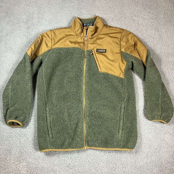 Under Armour Boys Storm Tanuk Sherpa Jacket Size Medium Mustard and Olive Green - Picture 1 of 9